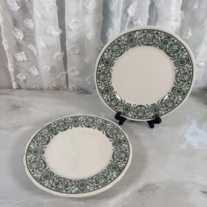 Jackson Custom China Green Transferware Dinner Plates Restaurant Ware Set of 2